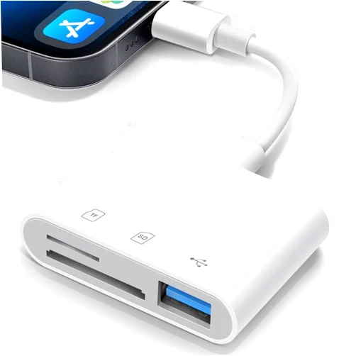 SKLNXAZ SD Card Reader for iPhone, Memory Card Reader with USB Camera Adapter Plug and Play Trail Game Camera SD Card Viewer Supports SD and TF Card Micro SD Card Adapter for iPad No App Required