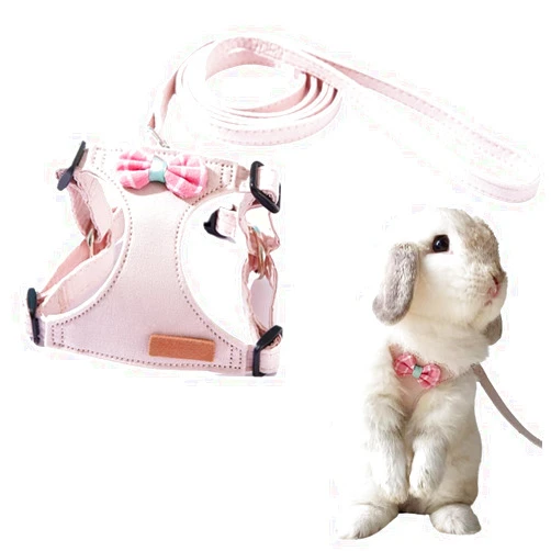 Copfeu Rabbit Harness and Leash - Adjustable Bunny Harness Escape Proof for Walking Runnig Hiking Camping Outdoor - Cute Small Animal Harness Leash Set (Small,Pink)