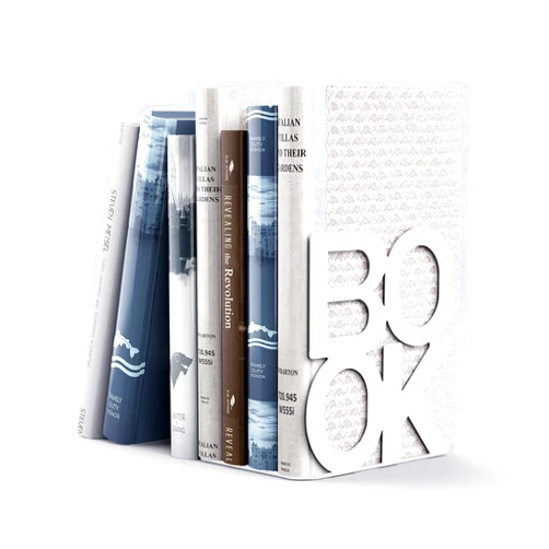 Shikaman Book Ends - Decorative Metal Book Ends Supports for Bookrack Desk,Books, Unique Appearance Design,Heavy Duty (White)