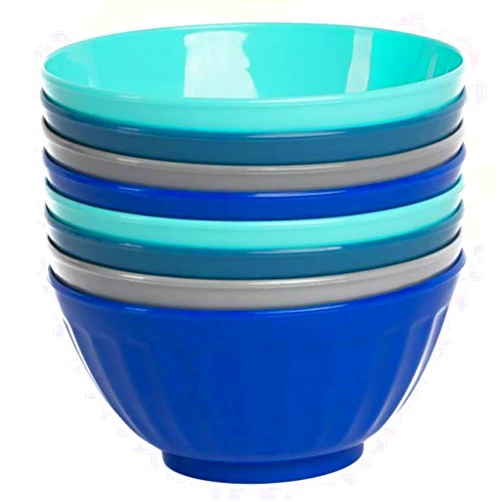 Klickpick Home 6 Inch Plastic Bowls Set of 8-28 ounce Large Plastic Cereal Bowls Microwave Dishwasher Safe Soup Bowls - BPA Free Bowls 4 Coastal Colors (2 of Each Color)