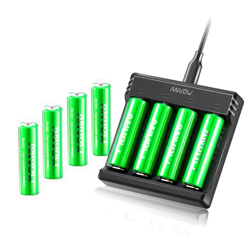 ANVOW Rechargeable AA Batteries with Charger, 8-Pack 2800mAh NiMH Double AA Batteries with Smart AA AAA Battery Charger