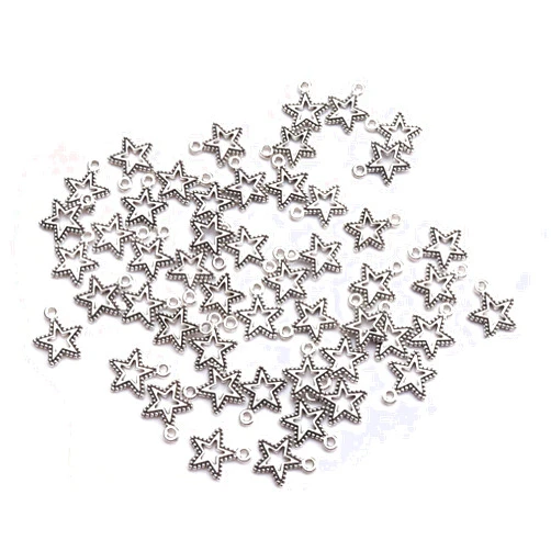 Ruwado 50 Pcs Stars Charm Elegant Vintage Hollow Metal Antique Little Star Shape Dangle Pendant for Jewelry Making Necklace DIY Finding Decoration Keychain Crafting
