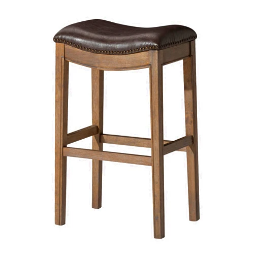 Maven Lane Adrien 31 Inch Bar Height Backless Saddle Barstool in Dark Walnut Finish with Marksman Saddle Vegan Leather Cushion Seat