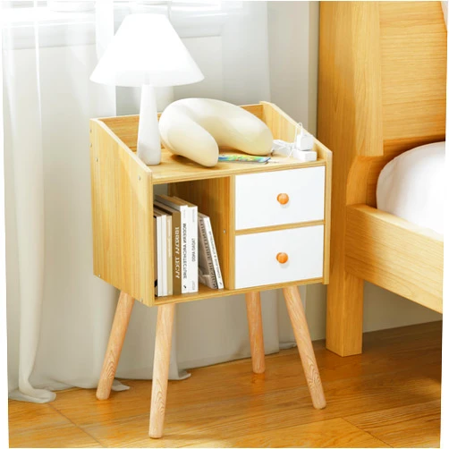 Yuyetuyo Small Nightstand, Bedside Table with 2 Drawers Mid Century Modern Nightstand Natural Wood End Table Side Table for Bedroom