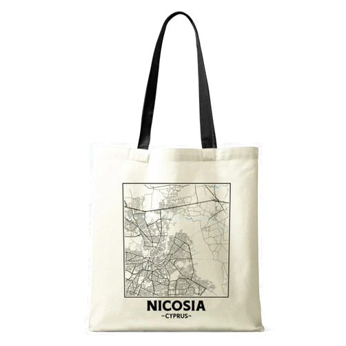 Super Cool Totes Nicosia, Cyprus, City Map Natural Cotton Tote Shopper Bag, Natural, One Size