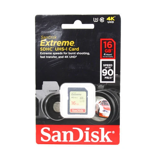 SanDisk 16GB Extreme SDHC UHS-I Memory Card - 90MB/s, C10, U3, V30, 4K UHD, SD Card - SDSDXNE-016G-GNCIN
