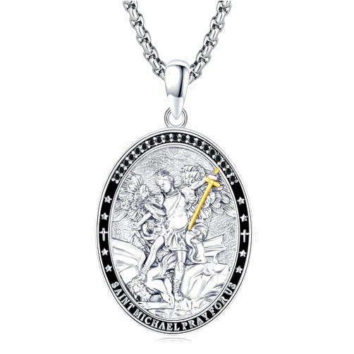 Midir&Etain St. Michael Necklace 925 Sterling Silver White Gold/Yellow Gold/Black Gold/Abalone Archangel St. Michael Pendant Necklace Amulet Jewelry Gift 22