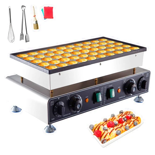 VBENLEM VEVOR 110V Mini Dutch Pancake Baker, 50PCS 1700W Commercial Electric Nonstick Waffle Maker Machine, 1.8 Inches Pancake Maker with 2 Thermostats & 2 Timers Separate Control, for Home and Restaurants