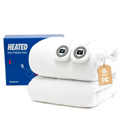 Bedsure Heated Mattress Pad Queen - Bed Warmer with Memory & Preheat Functions, 12-Hour Auto Off & 10 Heat Settings, Dual Controllers, Fast Heating, Brushed Electric Mattress Pad Queen, 60