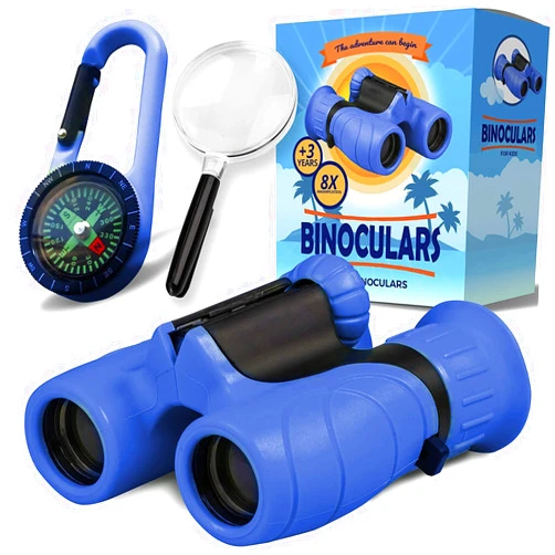 Promora Binoculars for Kids – Perfect Toy for Little Boys and Girls – Extensive Set Incl. Magnifying Glass & Compass – Powerful Magnification 8X21 – 3 to 12 Year Old Kids for Toddler