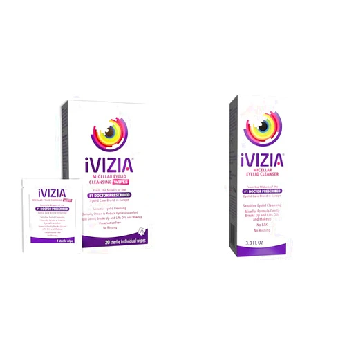 iVIZIA Eyelid Cleansing Bundle with 20 Sterile Single-Use Preservative-Free Wipes and 3.3Fl Oz BAK-Free Micellar Eyelid Cleanser