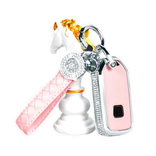 SHANGHONG Compatible with Honda Key Fob Cover with Keychain, Crystal Rhinestones Car Key Fob Replacement Case, Pink Key Fob Shell Fit for Honda Accord Civic CRV Pilot HRV Odyssey Ridgeline Passport