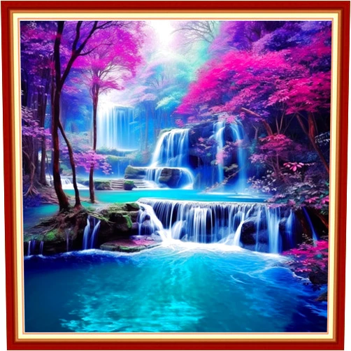 DMCVIVR Stamped Cross Stitch Kits for Beginners Adults Needlepoint Kits for Beginners Embroidery Kits for Adults Crossstitch Kit for Beginners 11CT-Waterfall Scenery 18x18 inchs