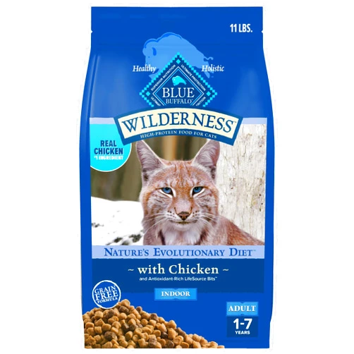 Blue Buffalo Wilderness Nature's Evolutionary Diet High-Protein, Grain-Free Natural Dry Food for Adult Cats, Chicken, 11-lb. Bag