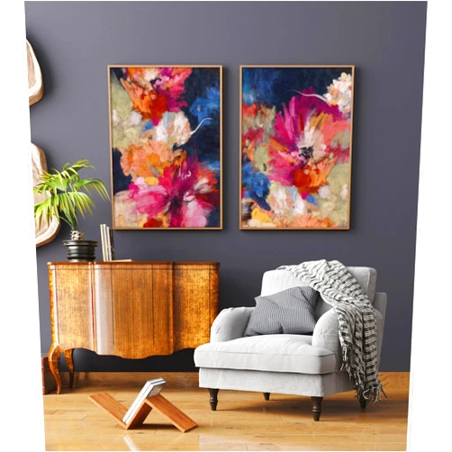 Youillne Colorful Abstract Wall Art Decor Modern Flower Canvas Wall Art Abstract Floral Pictures Painting Modern Colorful Artwork Posters Abstract Prints for Living Room Bedroom 12x16 Inch Unframed Set of 2