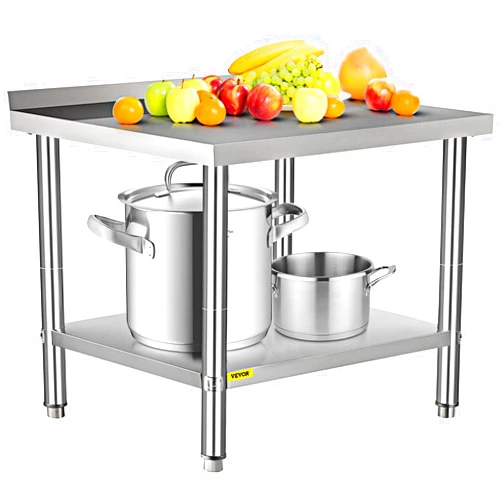 VEVOR Stainless Steel Prep Table, 36 x 24 x 35 Inch, 440lbs Load Capacity Heavy Duty Metal Worktable with Backsplash and Adjustable Undershelf, Commercial Workstation for Kitchen Restaurant