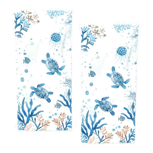 Qiuhuang Sea Turtle Hand Towels Set of 2 Breathable Ocean Beach Hand Towels Marine Life Coastal Bath Towels for Gym Hotel Decorative Summer Fast Drying Kitchen Towels 28.7x13.7 Inch