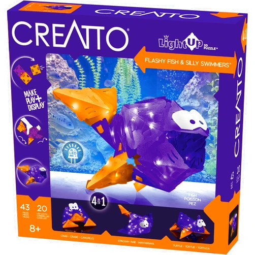 Thames & Kosmos Creatto Flashy Fish & Silly Swimmers Light-Up 3D Puzzle Kit | Includes Creatto Puzzle Pieces to Make Illuminated Craft Creations, Sting Ray, Turtle, Crab, Fish | DIY Activity & LED Lights