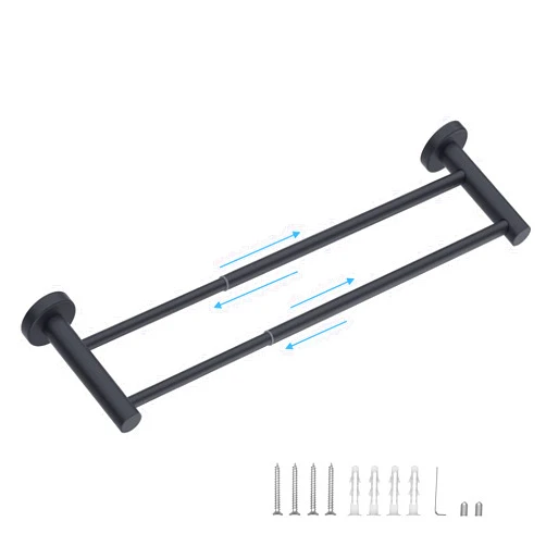 Chihod 1 Piece Double Towel Bar: 17 to 29 Inch Adjustable Towel Rack Wall Mounted - Matte Black Bathroom Accessories - Premium Bathroom Towel Holder - Towel Rod Bath Accessories Set Stainless Steel