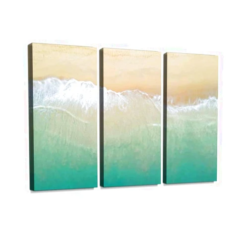 blaverr 3 Panel Wall Art Modern Artworks for Home Decor Canvas Prints Aerial view of turquoise ocean wave reaching the coastline Beautiful Pictures for Living Room Bedroom Decoration, Ready to Hang