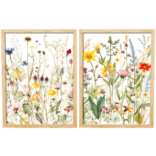 SIGNWIN Framed Watercolor Wildflowers Wall Art, Set of 2 Boho Wall Decor Prints, Modern Colorful Wall Décor for Living Room, Bedroom - 12