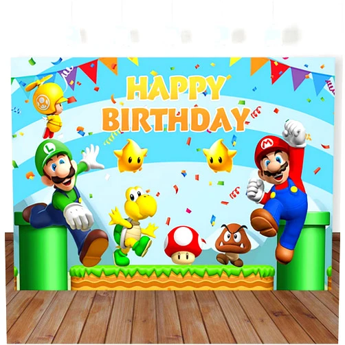 BewFar 8X6FT Super Brother Photo Backdrop Video Game Happy Birthday Photography Background Adventure Bithday Party Supplies Kids Boys Baby Shower Studio Prop Cake Smash Banner