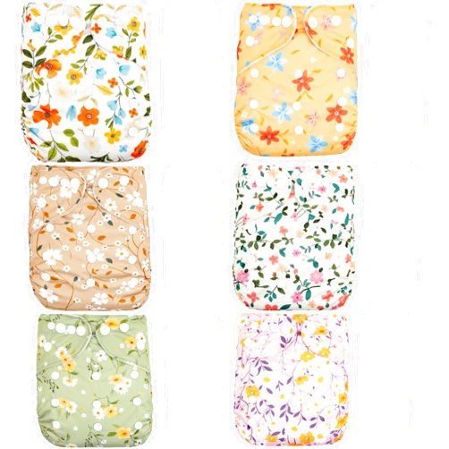 CoolaPeach 12 Set Reusable Adjustable Cloth Diapers for Newborn to 0-3 Years,One Size Washable Pocket Nappy Covers for Baby Girl and Boy,6 Pack Cloth Diapers+6pcs Microfiber Inserts (NCP05)