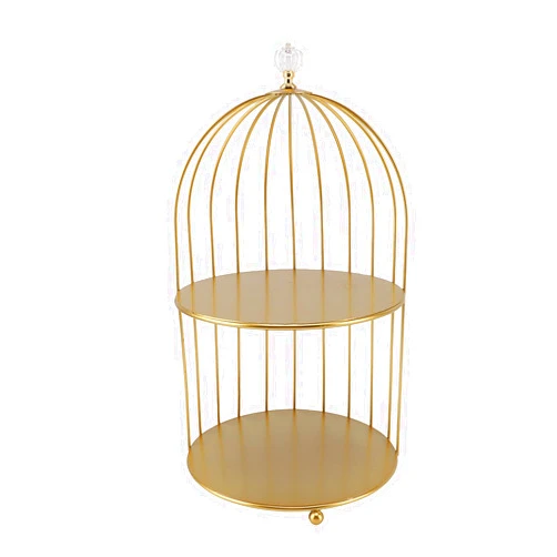 FTVOGUE Bird Cage Cosmetic Organizer,Cosmetic Rack Bird Cage Desktop Makeup Organizer Rack, Space Saving Iron Unique Makeup Display Rack for Home Bathroom, Gold (Double Layers)