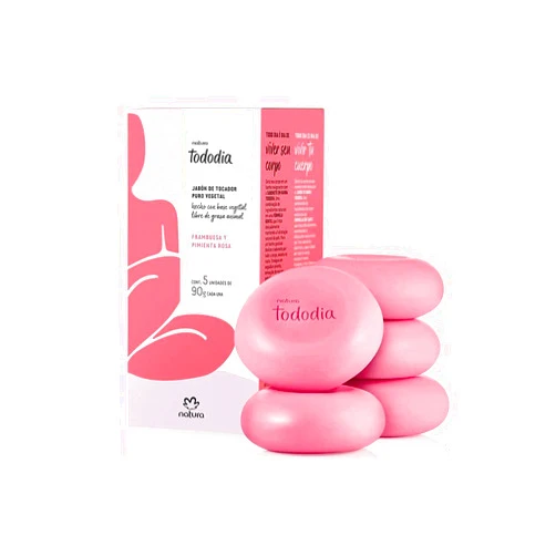 natura Tododia Framboesa e Pimenta Rosa Sabonetes em Barra Puro Vegetal 5 x 90 Gr Every Day Raspberry and Pink Pepper Vegetable Bar Soaps