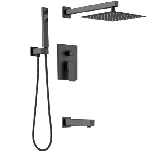 Lava Odoro Modern 3-Setting Square Shower and Tub Faucet Set with Shower Head and Handheld Sprayer Black, Rainfall Shower System with Tub Spout, Shower Valve Trim Kit, Matte Black, SF103-MB-T