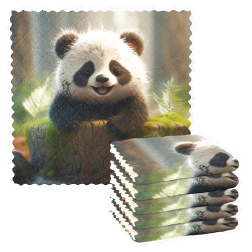 YETTASBIN Panda Microfiber Kitchen Washcloths, Soft Absorbent Plush Dishtowels Reusable Washable Table Cleaning Cloths Non-Stick Oil Quick Dry Kitchen Towels, 11 x 11 Inch x 6 Pack