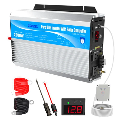 Giandel 2200Watt Pure Sine Wave Solar Power Inverter with 20A Solar Charger Controller PWM and Wired Remote for Solar Setup RVs Camper Truck