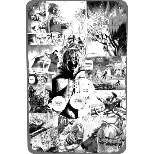 Muecddoa 8 X 12 Inches Metal Signs - Vinland Saga Manga Collage Vintage Look Metal Tin Poster