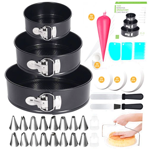 Hikolvol 167Pcs Springform Pans Set, Nonstick Leakproof Round Cake Pans Sets Include 6/8/10 Inch Cheesecake Pan with Removable Bottom and Cake Decorating Kit Supplies, Spring Form Pan for Cheesecake
