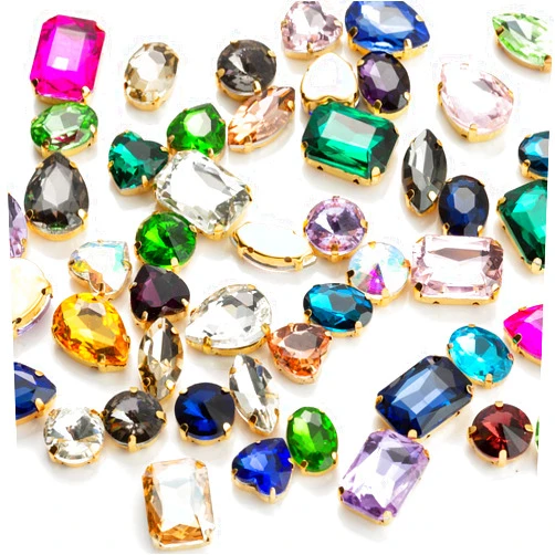 Choupee Sew On Rhinestones, Choupee 48PCS Mixed Shapes Flatback Sew On Glass Rhinestone Sewing Claw Rhinestone for Craft, Clothes, Garments, Dress, Earring, Belt and Shoes (Mixed, Gold Claw)