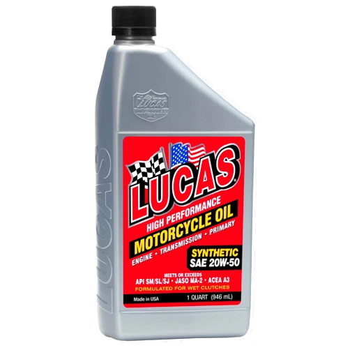 Lucas Oil 10702 High Performance Synthetic SAE 20W-50 Motorcycle Oil - 1 Quart (Pack of 6)