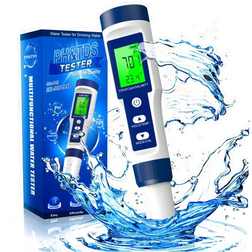 TakeCase2 5 in 1 TDS Meter, Pool Salt Tester, 0.01 High Accuracy Digital PH Meter for Water, PH/TDS/EC/Salt/Temp Tester, PPM Meter Water Tester for Drinking Water, Hydroponics, Plants, Aquarium and Pool