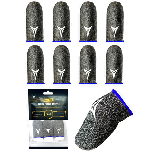 Nuozme 8 Pack Gaming Finger Sleeves for Mobile Gaming, 0.3mm Silver Fiber, Smooth Operation, Anti-Sweat, Extremely Thin, Nuozme Finger Sleeves Compatible with Mobile Phone Tablet Devices(Blue)