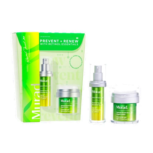 Murad Prevent + Renew w/Retinol - 2-Piece Full Sized Set ($181 Value) - Retinol Night Regimen for Wrinkles - Retinol Serum 1.0Fl Oz, Retinol Night Cream 1.7Fl Oz