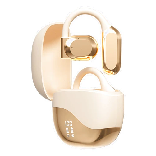 MAcnas Wireless Earbuds Open Ear Earhooks Headphones Air Conduction Headphones LED Power Display Earphones Sport Bluetooth 5.3 Headphones (Yellow)