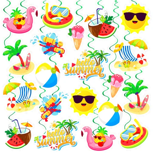 Runloon 40Pcs Summer Hanging Swirls, Hello Summer Pool Beach Hanging Swirls Summer Hanging Decorations Streamers Foil Ceiling Swirls for Summer Hawaiian Luau Birthday Party Baby Shower Decor