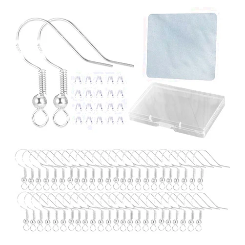 DIYEAR Silver Hypo-allergenic Earring Hooks - 120 Pcs /60 Pairs S925 Sterling Silver Plated Ear Wires Fish Hooks for Jewelry Making, Jewelry Findings Parts with Rubber Earring Backs Stopper for DIY Earrings