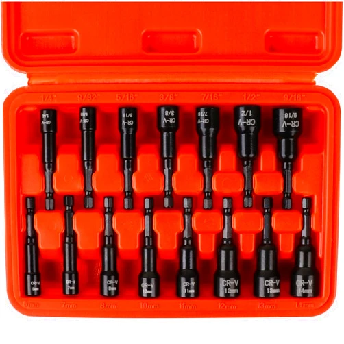 HORUSDY 15Pcs Nut Driver Set SAE and Metric, Impact Magnetic Nut Driver for impact drill, Cr-V Steel 1/4