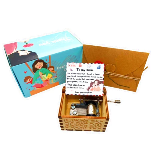 Meqtpomy Music Box for Mom Gifts from Daughter You are My Sunshine Music Box Vintage Laser Engraved Wooden Musical Boxes Hand Cranked Small Sunshine Music Box for Mothers Day/Birthday/Christmas