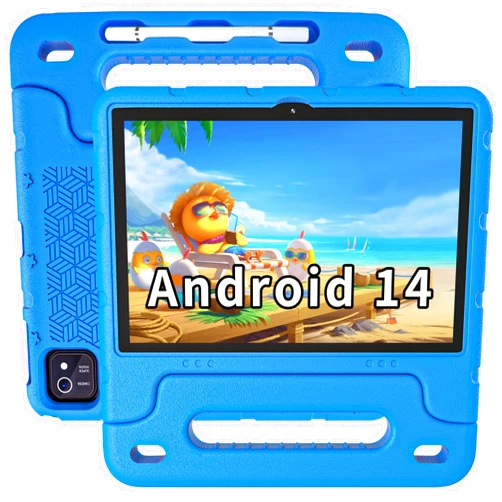 EDDBNi Kids Tablet Android 14 Tablet 10 inch Kids Tablet with Case Quad Core 64GB Dual Camera Parental Controls 2.4G WiFi Educational Tablet(Blue)