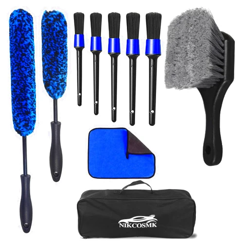 NIKCOSMK 10Pcs Wheel Brush Kit for Cleaning Wheel and Tire, Wheel and Rim Brush, Car Detailing Brushes, Tire Brush, Bendable & Durable Car Wheel Rim Cleaner Brush Set,Car Detailing Cleaning Brush Supplies Kit