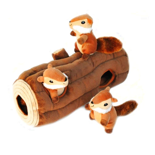 ZippyPaws Burrow, Woodland Friends Chipmunks 'n Log - Interactive Dog Toys for Boredom - Hide and Seek Dog Toys, Colorful Squeaky Dog Toys for Small & Medium Dogs, Plush Dog Puzzles