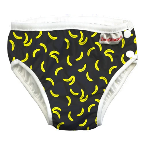 ImseVimse Eco Friendly Reusable Swim Diaper Made of Organic Cloth Sized for Infant to Toddler Boys (Black Banana, XL 18-24M, 2T (24-31 lbs))