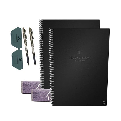 By Rocketbook Rocketbook Fusion EVRF-L-K-A-2PK-2PS 2-Pack Bundle with 2 Pen Stations, Black, Letter