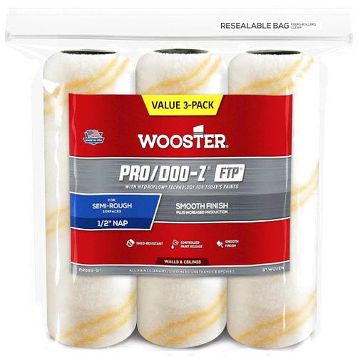 Wooster Brush The Wooster Brush Company RR669-9 Pro Doo Z FTP Roller Cover 1/2-Inch Nap, 3-Pack